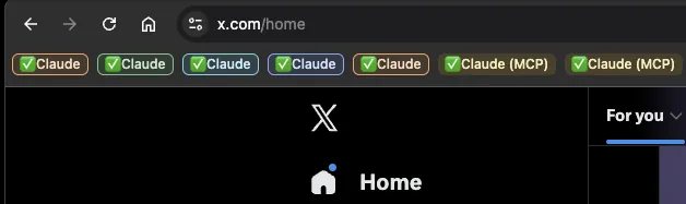 Chrome with seven leftover tab groups all named Claude, accumulated across extension sessions